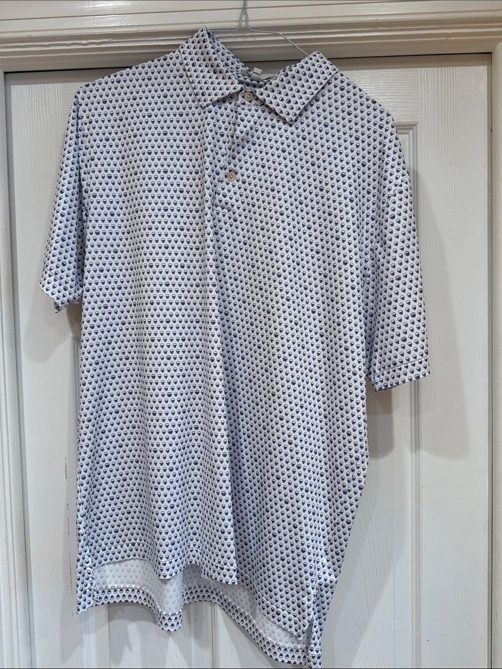 Peter Millar White Polo with Navy Dot Pattern